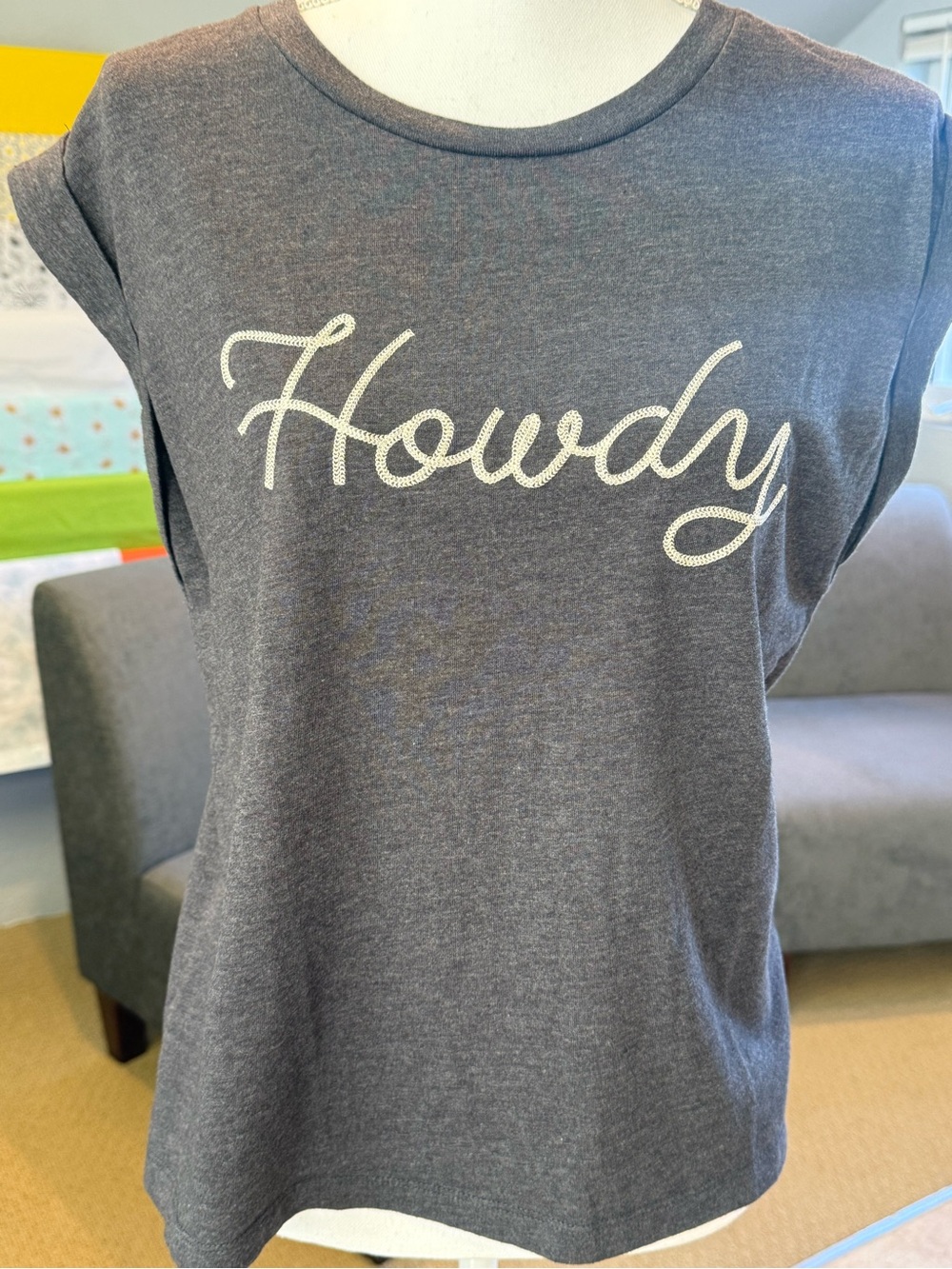 Z SUPPLY "Howdy"  Cap Sleeve T-Shirt Charcoal Grey M